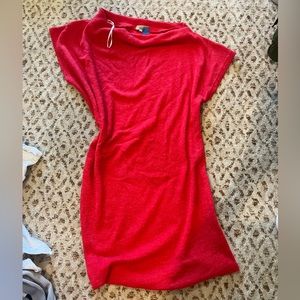 Red wool blend off shoulder dress